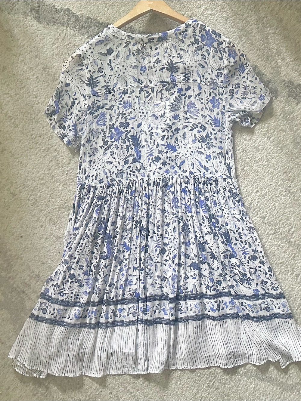 Maeve Anthropologie Sheer Short Sleeve Dress White & Periwinkle Blue Size 0 - Picture 6 of 7